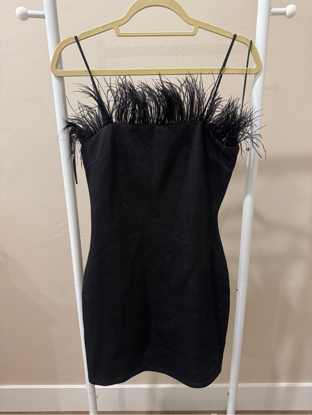 Aqua Black Feather-Trim Mini Dress